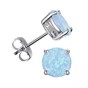 Opal Stud Earrings Sterling Fire Opal 925 Jewelry Round Opal Earrings One Size синий