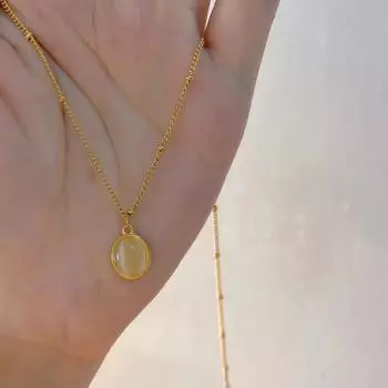 Опаловое ожерелье женское легкое приливное французское ретро овальное ключичное колье простая подвеска темперамент