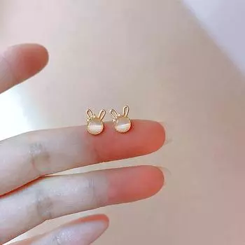 Опаловые милые серьги-гвоздики в виде кролика, женская мода, простые милые серьги в честь года кролика