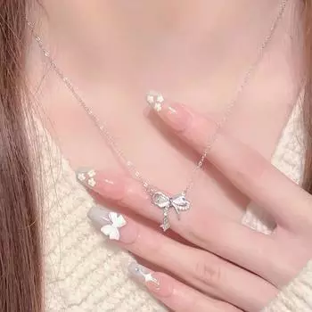 Опаловый бант ожерелье модный легкий роскошный милый стиль кулон сердце ключица цепочка праздничный подарок