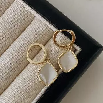 Опаловый гвоздик геометрический квадрат невыцветающий застежка для ушей темперамент универсальный натуральный камень атмосферный элитный