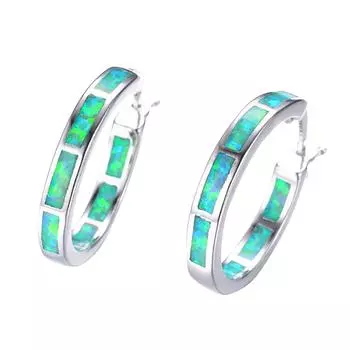 Опаловый камень, серьги круглого цвета, украшения для ушей, C-образные серьги, аксессуары зелёный