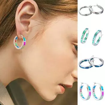 Опаловый камень, серьги круглого цвета, украшения для ушей, C-образные серьги, аксессуары зелёный