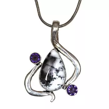 Опаловый кулон с драгоценным камнем, серебро 2,5 дюйма, ювелирное изделие, дендрит, ручная работа, этническое