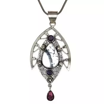 Опаловый кулон с драгоценным камнем, серебро 2,5 дюйма, ювелирное изделие, дендрит, ручная работа, этническое