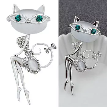 Опаловый маленький кот брошь булавка животное милое сексуальное ювелирное изделие серебряный
