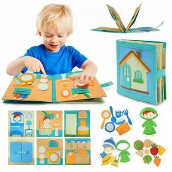 Opard для игры с собой Тихая книга Детская игрушка Тканевая иллюстрированная книга 0 1 2 3 4 5 6 лет 6 месяцев Монтессори Бизиборд Развивающая игрушка 3 сцены Спальня Кухня