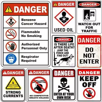 Опасность Металлические Жестяные Знаки Предупреждающие Настенные Украшения Таблички Винтажный Художественный Плакат Железная Картина для Мужской Пещеры Домашнего Кафе Сада Клуба Бара 20x30cm