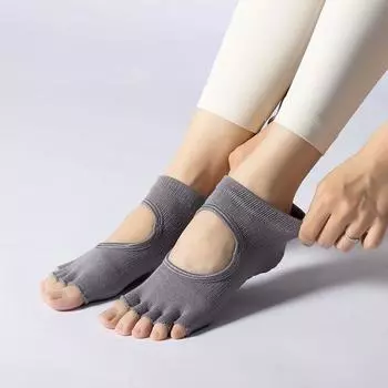 Open Back Open Toe Yoga Socks Non Slip Professional Women Toe Socks Summer Thin Exercise Socks Fitness Pilates Socks Ya Grey