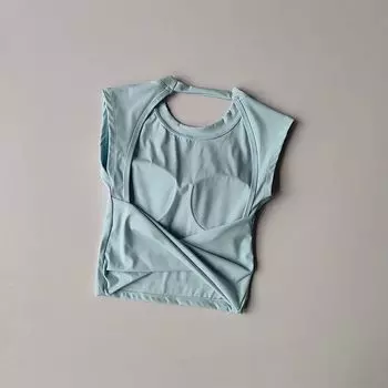 Open Back Sports Tops Fixed Chest Pad Short Women s Stretch Tight Sleeveless Yoga Clothes Quick-Drying Running Workout T-shirt Light blue M