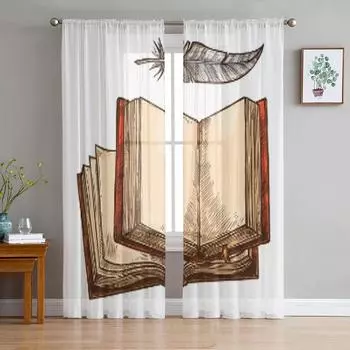 Открытая книга и перо перо прозрачная занавеска для гостиной спальни вуаль шторы для окна органза шторы для вечеринок тюль занавески 135W x 114H(cm)