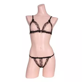 Open bra open panty set black &
