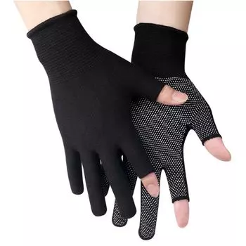 Open Finger Gloves Autumn and Winter Thin Two-Finger Non-Slip Korean Style Pure Cotton Students Driving Fishing Takeaway Riding Outdoor Women Black All yards
