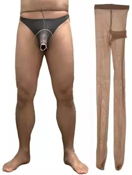 Open Front Open Front Inner Spats [Miracroute] Men s Pantyhose, Panties, Stockings, Men s, Sexy, Men s Tights, Fluffy, Pants, Shorts, (Brown)