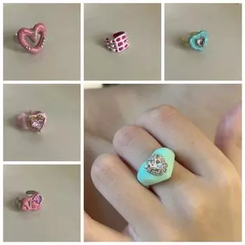 Open Ring Cartoon Bear Ring Dripping Oil Irregular Enamel Ring Retro Painting Ring Men Style E