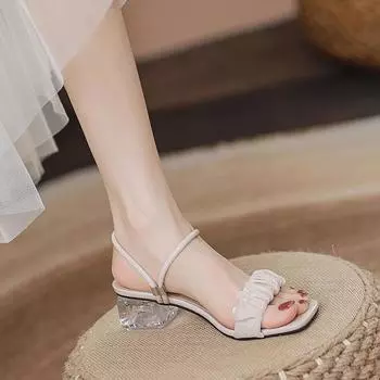 Open-toe Ladies High Heels Sandals 2025 Summer Breathable Square Heel Women Pumps Women Cool Increased Casual Shoes Slippers 40 35