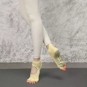 Open Toe Open Back Yoga Socks Women s Summer Thin Pure Cotton Pilates Socks Sports Professional Non-Slip Finger Socks Fresh yellow
