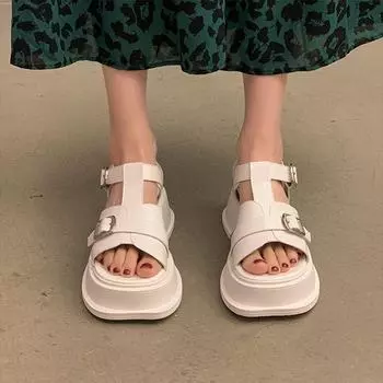 Open Toe Sandals Fashion Thick Sole Casual Sandals Women Metal Pin Buckle Decorative Casual Shoes 2024 Summer Women s Sandals 35 чёрный