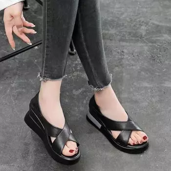 Open-toed sandals women s summer platform bag heel fish mouth single shoes casual outer wear muffin wedge heel sandals women 35