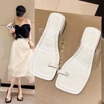 Open-toed slippers women s summer sandals wear Internet celebrity fashion high heels 2025 new thick heel cover toe cool slippers women s summer 35