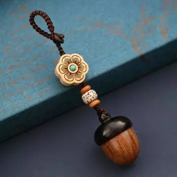 Openable Cover Box Pendant Chinese Style Pendant Pinecone Shape Keychain Sandalwood Key Keychain B