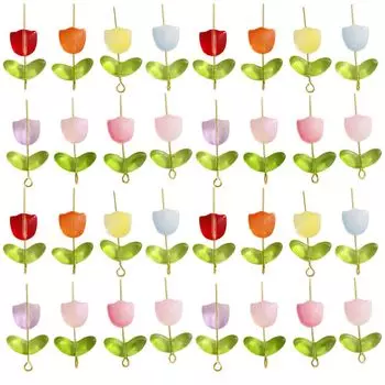 Operitacx 50 Pieces Glass Tulip Beads Accessories DIY Flower and Leaf Glass Bracelet Flower Tulip Decorative Jewelry Accessories Beads Set, Beads,