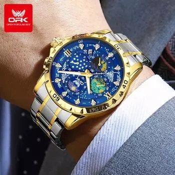 OPK 8175 Роскошные брендовые мужские часы Водонепроницаемые часы из нержавеющей стали для мужчин Наручные часы золотой