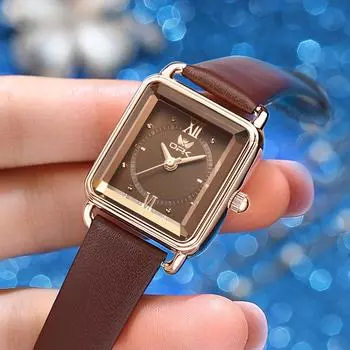 OPK 8177 Women s Watch Fashion Simple Square Waterproof Ladies Wristwatch Elegant Leather Strap Original Quartz Watch for Women коричневый