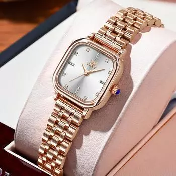 OPK 8178 Кварцевые часы для женщин с ремешком из нержавеющей стали Simplicity Rose Gold Wristwatch ярко-розовый