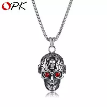 OPK Череп Ретро Красные Глаза Ожерелье Мужчины 3*55CM чёрный