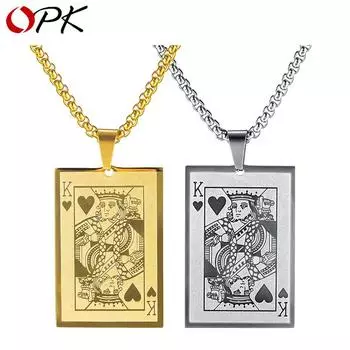 OPK Classic Fashion Poker K Мужское ожерелье с подвеской из титановой стали 550mm серебряный