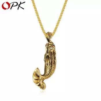 OPK Креативное ожерелье из титановой стали с рыбой в стиле ретро для мужчин 3*55CM серебряный