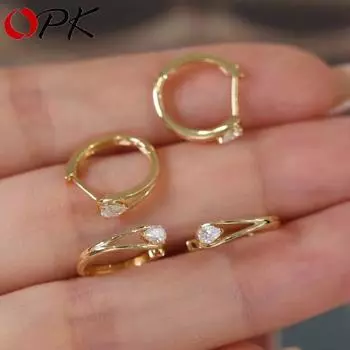 OPK Маленькие серьги-капли из циркония, позолоченные серьги для женщин золотой
