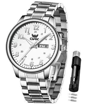 OPK Men s Watch Popular Stylish Waterproof Date Luminous Easy to See Calendar Quartz Men s Watch Business Student Company watch for men White