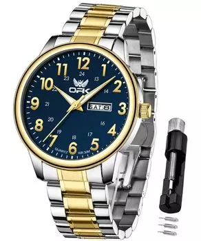 OPK Men s Watch Popular Stylish Waterproof Date Luminous Easy to Read Calendar Quartz Men s Watch Business Student Company Watch for Men Gold & Blue