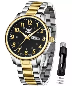 OPK Men s Watch Popular Stylish Waterproof Date Luminous Easy to Read Calendar Quartz Men s Watch Business Student Company Watch for Men Gold & Black