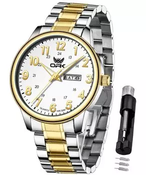OPK Men s Watch Popular Stylish Waterproof Date Luminous Easy to See Calendar Quartz Men s Watch Business Student Company Watch for Men Gold & White