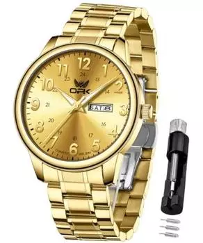 OPK Men s Watch Popular Stylish Waterproof Date Luminous Easy to See Calendar Quartz Men s Watch Business Student Company Watch for Men Gold