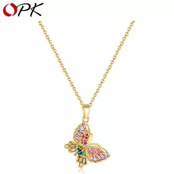 OPK Многоцветная цепочка на ключицу в виде бабочки, модное ожерелье из нержавеющей стали для девочек разноцветный
