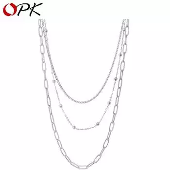 OPK Модное двухслойное ожерелье из нержавеющей стали для девочек серебряный