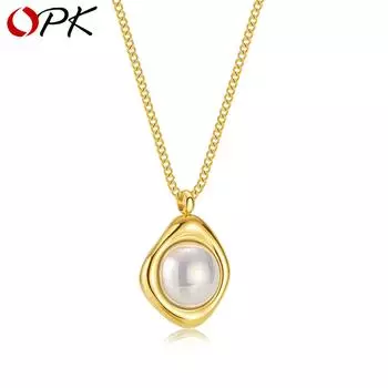 OPK Модное жемчужное ожерелье с подвеской из титановой стали золотой