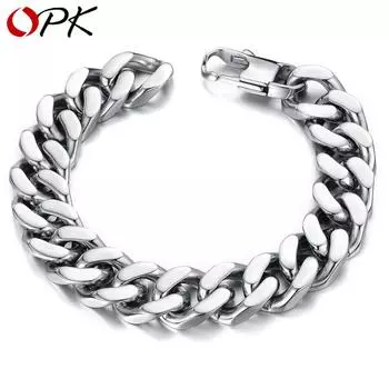 OPK Модный мужской браслет-цепочка из титановой стали 10mm серебряный