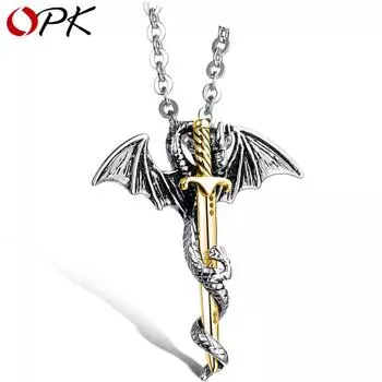 OPK Мужская мода Птерозавр и меч Мужское ожерелье из титановой стали серебряный