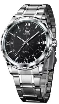 OPK Мужские кварцевые часы Модные классические часы Мужские из нержавеющей стали Дата Водонепроницаемые Светящиеся школьные часы компании Черный