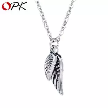 OPK Мужское ожерелье с перьями из титановой стали, подвеска с крыльями ангела серебряный