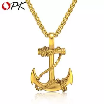 OPK Мужское ожерелье с подвеской в форме якоря из титановой стали серебряный