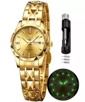 OPK женские часы, кварцевые наручные часы, женские часы, простые часы, водонепроницаемые, стильные, великолепные, легкие, легко различимые, светящиеся (Золото)