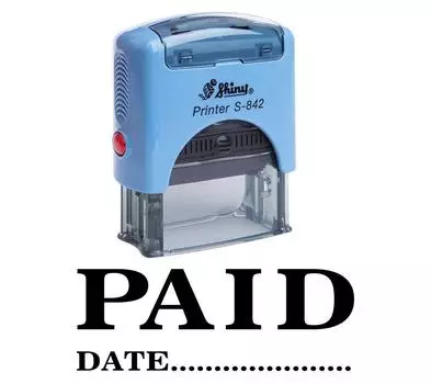 ОПЛАЧИВАЕТСЯ С ДАТА Самоклеящаяся резиновая печать Офисные канцелярские товары Пользовательские блестящие штампы Impression Area 14 mm x 38 mm фиолетовый