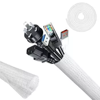 Оплетка кабеля Общая длина Внутренний диаметр Хранение кабеля Собака и кошка Жевание шнура Электрический удар Высокая температура Нагрев Пыль Истирание DIY PET белый