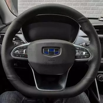 Оплетка на руль, изготовленная на заказ, 100% подходит для Geely Atlas Pro Azkarra 2022, автомобильные аксессуары для интерьера, рулевое управление Black Thread
